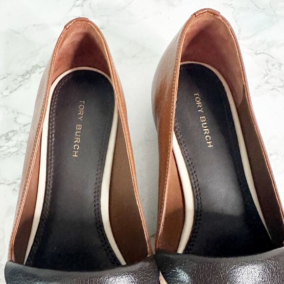 Tory Burch Brown & Cream Color-block Envelope Leather Loafers Women's Size 6.5 - Picture 4 of 11